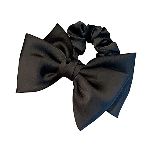 Elastische Satin-Haargummis, Farbe, 2 Stück, Doppelschicht, schwarze Schleife, Dickdarm-Haarring, niedriger Pferdeschwanz, dicker Darmring, Satin-Haarschmuck für Frauen von SORTZ