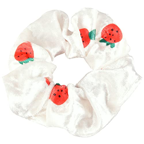 Haargummi Scrunchie2 Stücke Stoff Elastischer Dickdarmring Haarring Flanell Erdbeerfrucht Haarschmuck Für Mädchen, Erdbeerweiß von SORTZ