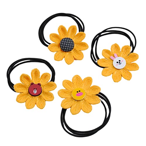 Haargummi Scrunchie4 Stücke Mädchen Gebundenes Haar Kleine Gelbe Blume Haar Seil Kaninchen Gummiband Gelbes Wollgarn Sonnenblume Haarkreis von SORTZ