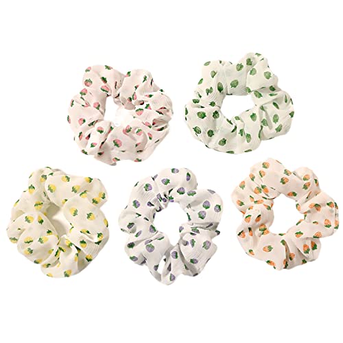 Haargummisfrucht-Chiffon-Stirnband Mädchen Pferdeschwanz-Kreis Dickdarm-Haar-Kreis-Haar-Zusätze, Erdbeere 5Pcs von SORTZ