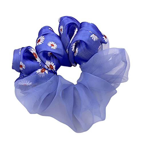 Satin-Haargummis, lockiges Haar, 2 Stück, Seide, Gänseblümchen, Organza, farblich kombiniert, übergroßer Dickdarm-Kreis-Haarwickel, Mädchen, modische Kopfbedeckung, blau von SORTZ