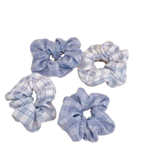 Satin Scrunchie 4Pcs Plaid Dickdarm Kreis Student Trendy Plaid Haar Kreis Mädchen Dickdarm Gummiband von SORTZ