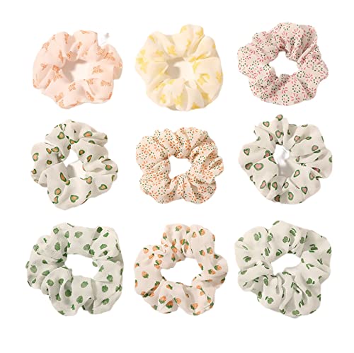 Scrunchieobst Chiffon Stirnband Mädchen Pferdeschwanz Kreis Dickdarm Haarband Haarschmuck, Set 9Pcs von SORTZ