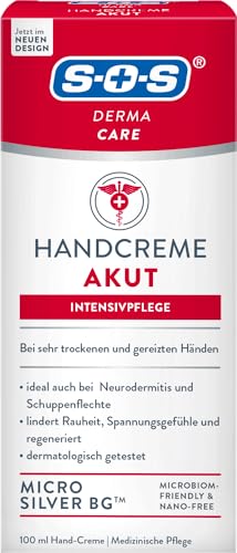 SOS Derma Care Handcreme Akut (100 ml) – Intensive Handpflege – geeignet für Neurodermitis & Schuppenflechte – lindert Rauheit & Spannungsgefühl - medizinische Handpflege - regeneriert die Haut von SOS