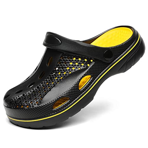 SOSOWHLTE Herren und Damen Arch Support Clogs Gartenschuhe Slip-on Outdoor Strand Hausschuhe mit herausnehmbarer gepolsterter Innensohle, Schwarz und gold, 7.5-8.5 Wide Women/6-7 Wide Men von SOSOWHLTE
