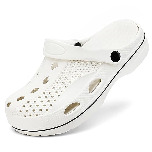 SOSOWHLTE Herren und Damen Arch Support Clogs Gartenschuhe Slip-on Outdoor Strand Hausschuhe mit herausnehmbarer gepolsterter Innensohle, Weiss/opulenter Garten, 7.5-8.5 Wide Women/6-7 Wide Men von SOSOWHLTE