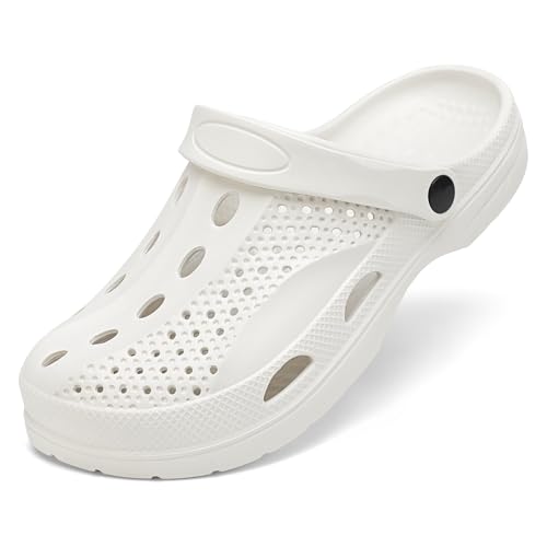SOSOWHLTE Unisex Fashion Beach Clogs für Herren Damen - Slip On Gartenschuhe Outdoor Atmungsaktive Hausschuhe mit Fußgewölbeunterstützung, Weiss/opulenter Garten, 7-7.5 Women/5.5-6 Men von SOSOWHLTE