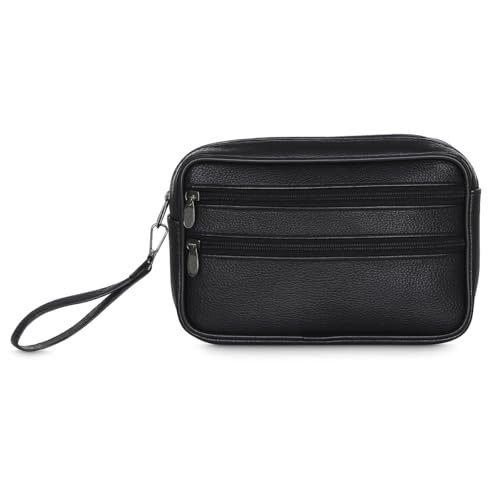Herren Handgelenktasche Echt Leder Rindsleder Schwarz – Kleine Umhängetasche Herren Geldbörse Handtasche Schultertasche Clutch Messenger Bag mit vielen Fächern Reißverschluss von Sotala