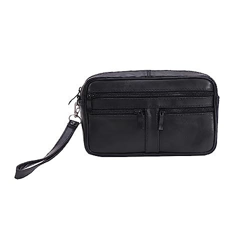 SOTALA XL HANDGELENKTASCHE - Herren Handtasche Tasche Echt Leder Geld Bag Umhängetasche Dokumententasche Handschlaufe Schwarz von SOTALA