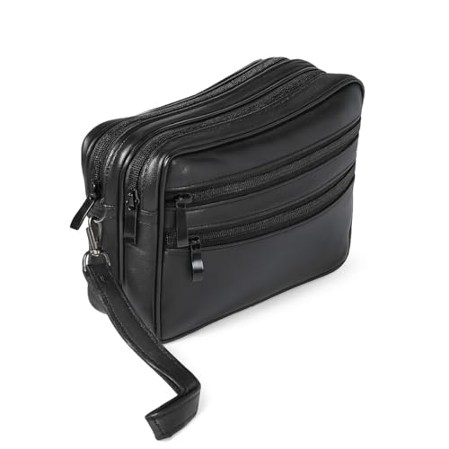 Sotala Herren Handgelenktasche XXL Echtleder Handtasche Geldbörse mit Reißverschluss – Dokumententasche mit Handschlaufe Organizer/Clutch Reise, Business & Freizeit-Tasche für Männer Schwarz von Sotala