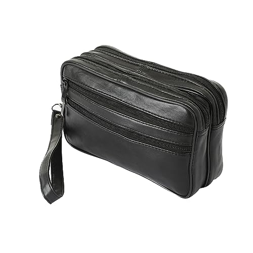 SOTALA XXL HANDGELENKTASCHE - Herren Handtasche Tasche Echt Leder Geld Bag Umhängetasche Dokumententasche Handschlaufe Schwarz von SOTALA