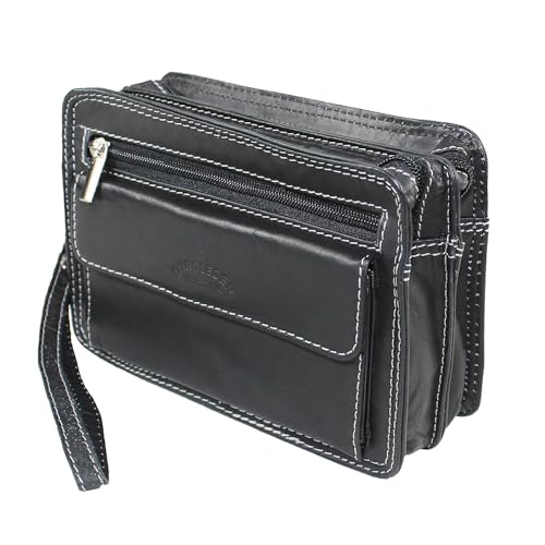 SOTALA XXL HANDGELENKTASCHE - Herren Handtasche Tasche Echt Leder Geld Bag Umhängetasche Dokumententasche Handschlaufe Geldbörse Schwarz von SOTALA