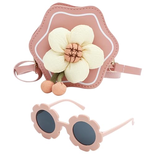 SOTOGO Kleine Mädchen Crossbody Geldbörsen Set Kleinkind Mini Niedliche Prinzessin Handtaschen Mädchen Sonnenbrille Mädchen Mode Sonnenbrille Blume Rosa Stil, Pink von SOTOGO