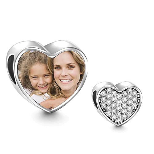 SOUFEEL Damen Foto Charm mit Strasssteine Anhänger Personalisiert für Armband Herz Charm Bead 925 Sterling Silber Geschenk für Mama Freundin von SOUFEEL