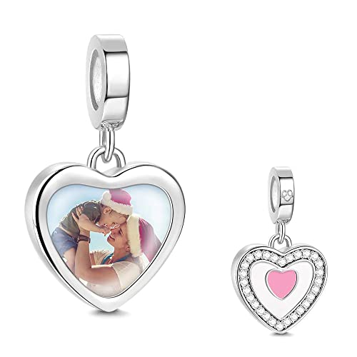 SOUFEEL Foto Charm Anhänger 925 Sterling Silber Rosa Herz Charm für Armband Halskette Geschenk für Mama Freundin von SOUFEEL