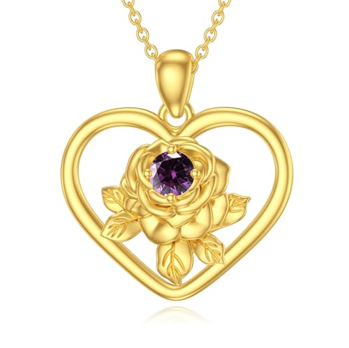 SOULMEET 14 Karat vergoldetem Silber Liebe Rose Birthstone Halskette für Frauen Frau Liebhaber Freundin Mutter Valentinstag Muttertag Geburtstag Geschenk (Februar) von SOULMEET