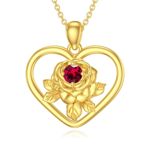 SOULMEET 14 Karat vergoldetem Silber Liebe Rose Birthstone Halskette für Frauen Frau Liebhaber Freundin Mutter Valentinstag Muttertag Geburtstag Geschenk (Juli) von SOULMEET
