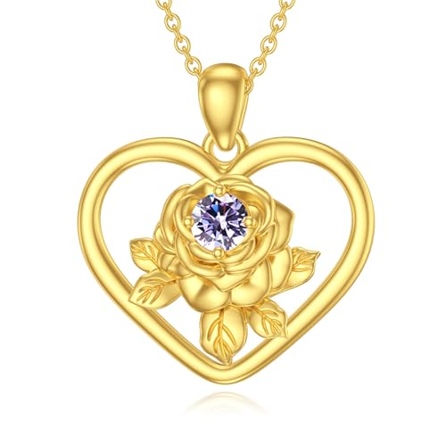 SOULMEET 14 Karat vergoldetem Silber Liebe Rose Birthstone Halskette für Frauen Frau Liebhaber Freundin Mutter Valentinstag Muttertag Geburtstag Geschenk (Juni) von SOULMEET