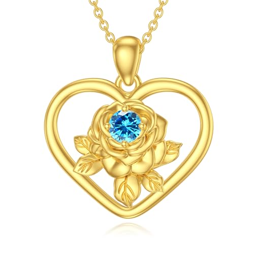 SOULMEET 14 Karat vergoldetem Silber Liebe Rose Birthstone Halskette für Frauen Frau Liebhaber Freundin Mutter Valentinstag Muttertag Geburtstag Geschenk (März) von SOULMEET
