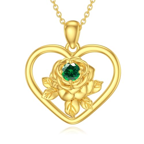 SOULMEET 14 Karat vergoldetem Silber Liebe Rose Birthstone Halskette für Frauen Frau Liebhaber Freundin Mutter Valentinstag Muttertag Geburtstag Geschenk (Mai) von SOULMEET
