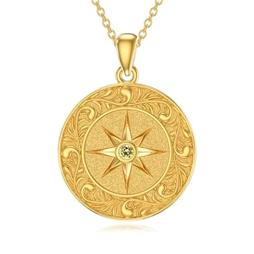 SOULMEET 18K Gelbgold vergoldet Silber Jungfrau Maria Runde Birthstone Gebet Heilung Halskette Geschenk für Frauen Muttertag Geburtstag Thanksgiving Weihnachten (August) von SOULMEET