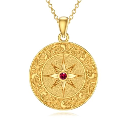 SOULMEET 18K Gelbgold vergoldet Silber Jungfrau Maria Runde Birthstone Gebet Heilung Halskette Geschenk für Frauen Muttertag Geburtstag Thanksgiving Weihnachten (Juli) von SOULMEET