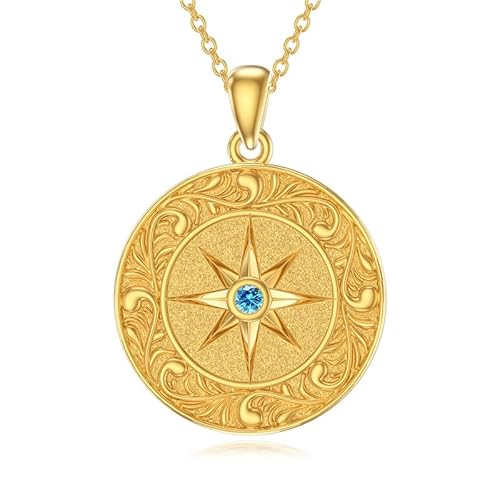 SOULMEET 18K Gelbgold vergoldet Silber Jungfrau Maria Runde Birthstone Gebet Heilung Halskette Geschenk für Frauen Muttertag Geburtstag Thanksgiving Weihnachten (März) von SOULMEET