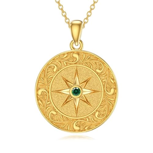 SOULMEET 18K Gelbgold vergoldet Silber Jungfrau Maria Runde Birthstone Gebet Heilung Halskette Geschenk für Frauen Muttertag Geburtstag Thanksgiving Weihnachten (Mai) von SOULMEET