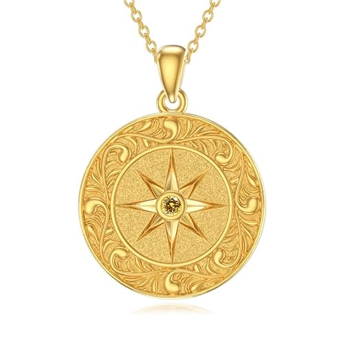 SOULMEET 18K Gelbgold vergoldet Silber Jungfrau Maria Runde Birthstone Gebet Heilung Halskette Geschenk für Frauen Muttertag Geburtstag Thanksgiving Weihnachten (November) von SOULMEET