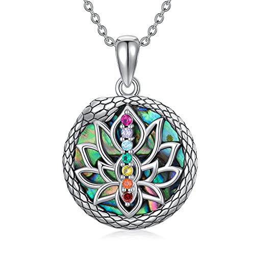 SOULMEET 7 Chakra Halskette Heilung Kristall Lotus Blume Anhänger Halskette Spiritueller Schmuck Geschenke für Frauen Yoga Liebhaber Sterling Silber von SOULMEET