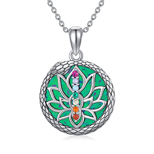 SOULMEET 7 Chakra Halskette Heilung Kristall Lotus Blume Anhänger Halskette Spiritueller Schmuck Geschenke für Frauen Yoga Liebhaber Sterling Silber von SOULMEET