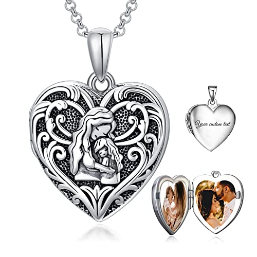 SOULMEET 925 Sterling Silber Mutter-Tochter Medaillon Halskette Hält 2 Bilds Personalisierte Fotos Schwester Anhänger Halskette Geschenke für Frauen Mädchen Muttertag von SOULMEET