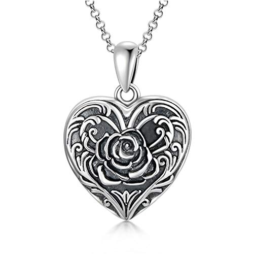 SOULMEET 925 Sterling Silber Rose Blume Herzförmige Medaillon Halskette, die Bild Fotos Schmuck Geschenk für Frauen Mädchen hält von SOULMEET