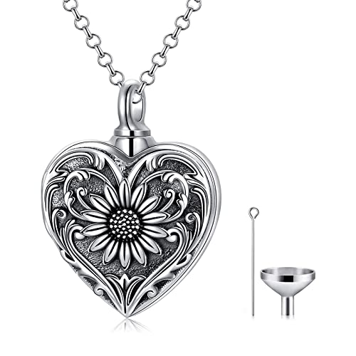 SOULMEET Asche Anhänger,Memorial Kremation schmuck für Asche,Urnen Kette für Asche Medaillons Frauen Männer Sterling Silber (C2-Sunflower) von SOULMEET