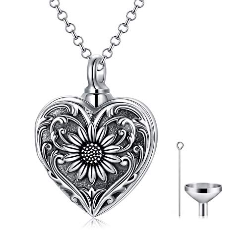 SOULMEET Asche Anhänger,Sonnenblume Medaillons Urne Halsketten für Asche Sterling Silber,Memorial Kremation schmuck für Asche von SOULMEET