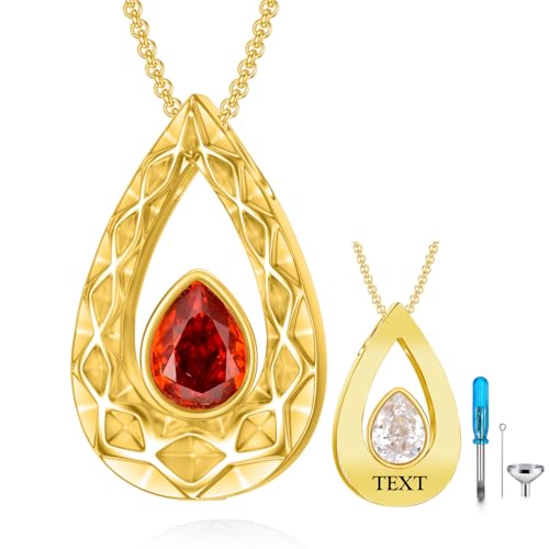 SOULMEET Crushed Ice Cut Simulated Heart Teardrop Halskette für Asche benutzerdefinierte Gold/Silber Birthstone Urne Medaillon Keepsake Kremation Schmuck für Haustier menschliche Asche 1 Text von SOULMEET