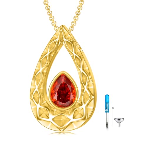 SOULMEET Crushed Ice Cut Simulated Heart Teardrop Halskette für Asche benutzerdefinierte Gold/Silber Birthstone Urne Medaillon Keepsake Kremation Schmuck für Haustier menschliche Asche-1 von SOULMEET