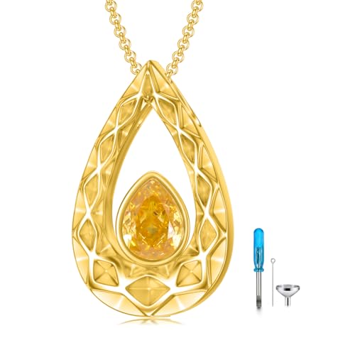 SOULMEET Crushed Ice Cut Simulated Heart Teardrop Halskette für Asche benutzerdefinierte Gold/Silber Birthstone Urne Medaillon Keepsake Kremation Schmuck für Haustier menschliche Asche 11 von SOULMEET