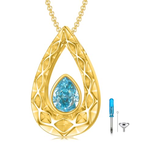 SOULMEET Crushed Ice Cut Simulated Heart Teardrop Halskette für Asche benutzerdefinierte Gold/Silber Birthstone Urne Medaillon Keepsake Kremation Schmuck für Haustier menschliche Asche 12 von SOULMEET