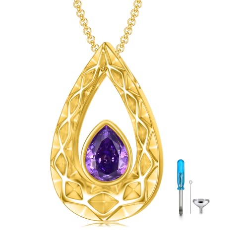 SOULMEET Crushed Ice Cut Simulated Heart Teardrop Halskette für Asche benutzerdefinierte Gold/Silber Birthstone Urne Medaillon Keepsake Kremation Schmuck für Haustier menschliche Asche-2 von SOULMEET