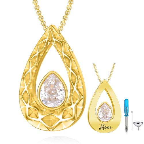 SOULMEET Crushed Ice Cut Simulated Heart Teardrop Halskette für Asche benutzerdefinierte Gold/Silber Birthstone Urne Medaillon Keepsake Kremation Schmuck für Haustier menschliche Asche 4 Text von SOULMEET