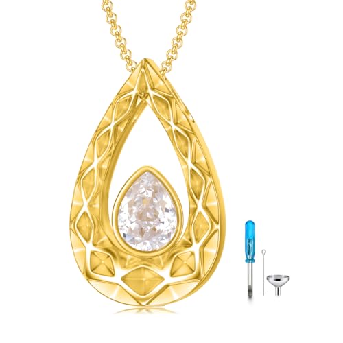 SOULMEET Crushed Ice Cut Simulated Heart Teardrop Halskette für Asche benutzerdefinierte Gold/Silber Birthstone Urne Medaillon Keepsake Kremation Schmuck für Haustier menschliche Asche-4 von SOULMEET