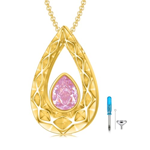 SOULMEET Crushed Ice Cut Simulated Heart Teardrop Halskette für Asche benutzerdefinierte Gold/Silber Birthstone Urne Medaillon Keepsake Kremation Schmuck für Haustier menschliche Asche 6 von SOULMEET