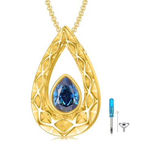 SOULMEET Crushed Ice Cut Simulated Heart Teardrop Halskette für Asche benutzerdefinierte Gold/Silber Birthstone Urne Medaillon Keepsake Kremation Schmuck für Haustier menschliche Asche-9 von SOULMEET