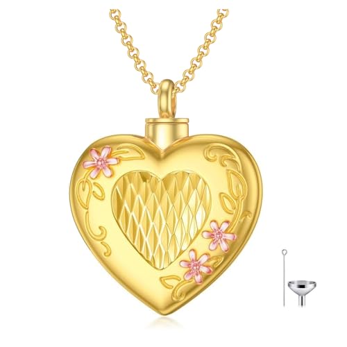 SOULMEET Daisy Heart Urne Asche Halskette für Frauen Männer Cherish Erinnerungen Schmuck zu halten jemand in der Nähe von Ihnen personalisierte 9K 14K 18K Real Gold Buchstaben Gravur Text von SOULMEET