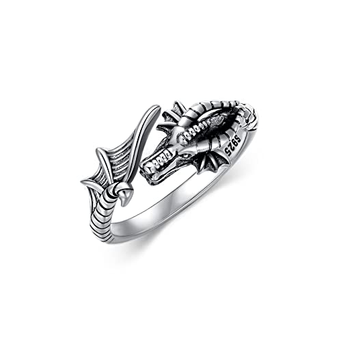 SOULMEET Dragon Ring Sterling Silber verstellbar oxidiert Vintage Dragon Ring Schmuck Geschenk für Damen Herren, Größe 7 von SOULMEET