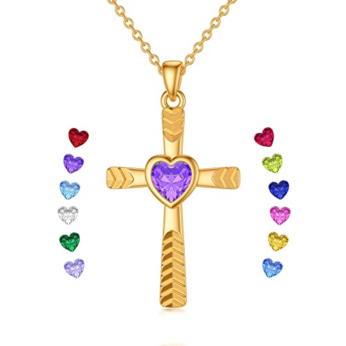 SOULMEET Echte 10k 14k 18k Gold Geburtsstein Kreuz Halskette mit Laser Diamantschliff Glitzer 1/2 Karat Herz Geburtsstein Kreuz Anhänger Halsketten für Frauen Frau Freundin sie Muttertag, Metall von SOULMEET