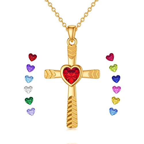 SOULMEET Echte 10k 14k 18k Gold Geburtsstein Kreuz Halskette mit Laser Diamantschliff Glitzer 1/2 Karat Herz Geburtsstein Kreuz Anhänger Halsketten für Frauen Frau Freundin sie Muttertag, Metall von SOULMEET