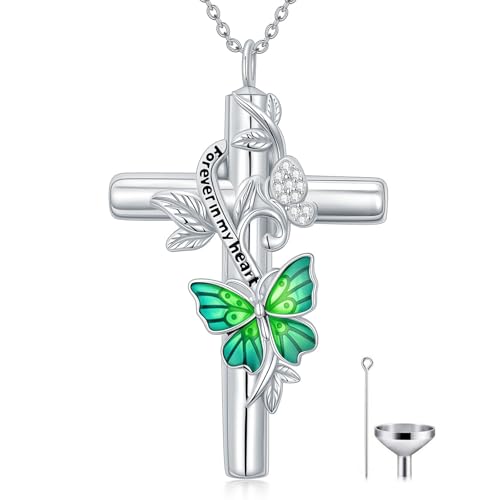SOULMEET Emaille Schmetterling Kreuz Urne Halskette für Asche, Kreuz Moissanit Schmetterling Asche Halsketten mit Forever in My Heart Gravur, Andenken, Einäscherung Medaillon, Schmuck für Damen und SOULMEET Emaille Schmetterling Kreuz Urne Halskette für Asche, Kreuz Moissanit Schmetterling Asche Halsketten mit Forever in My Heart Gravur, Andenken, Einäscherung Medaillon, Schmuck für Damen und von SOULMEET