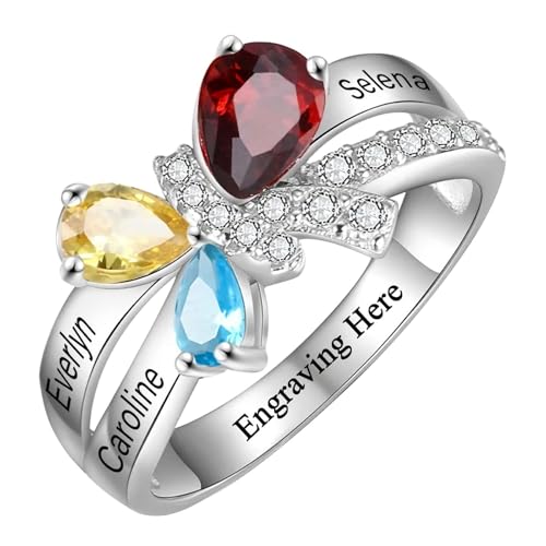 SOULMEET Familienringe aus 14 Karat Gold mit drei Geburtssteinen und drei Namen zum Muttertag Personalisiert aus 9 Karat/14 Karat/18 Karat Massivgold Für Mutter Ehefrau Oma Geburtstag Hochzeit von SOULMEET